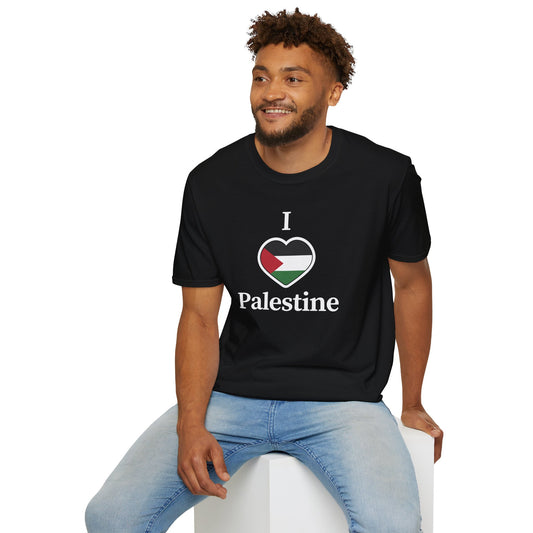 Free Palestine: "I ❤️ Palestine" Unisex T-Shirt, Softstyle Tee, Pride Apparel, Political T-Shirt, Gift for Activists, Comfort Wear
