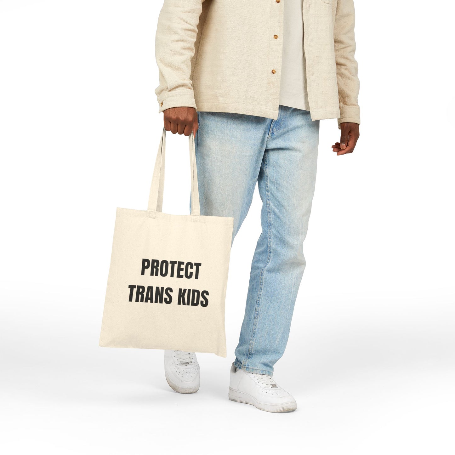 PRIDE: "Protect Trans Kids" LGBTQ+ Rights Cotton Canvas Tote Bag - Eco-Friendly Grocery Bag, Reusable Shopping Bag, Minimalist Design