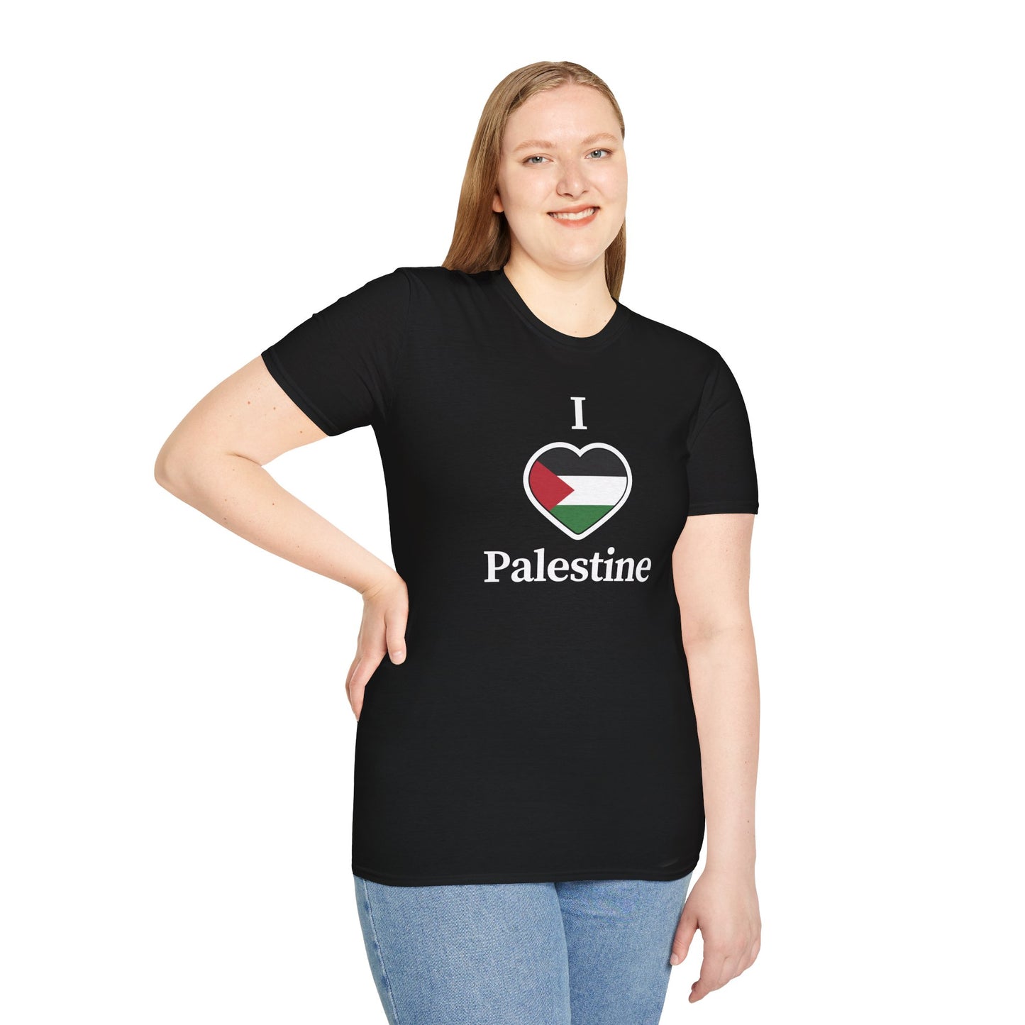 Free Palestine: "I ❤️ Palestine" Unisex T-Shirt, Softstyle Tee, Pride Apparel, Political T-Shirt, Gift for Activists, Comfort Wear