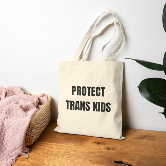 PRIDE: "Protect Trans Kids" LGBTQ+ Rights Cotton Canvas Tote Bag - Eco-Friendly Grocery Bag, Reusable Shopping Bag, Minimalist Design