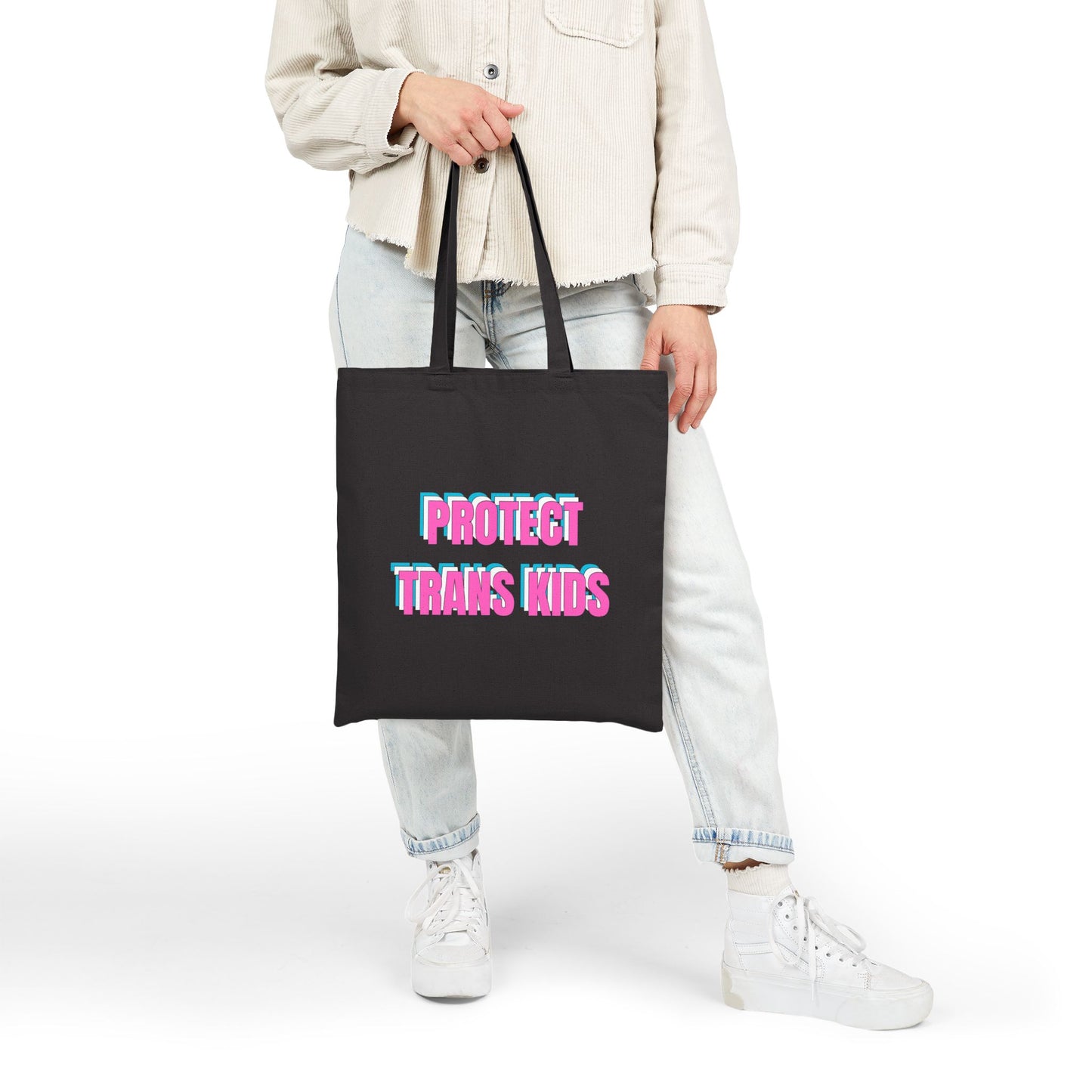PRIDE: "Protect Trans Kids" LGBTQ+ Rights Cotton Canvas Tote Bag - Eco-Friendly Grocery Bag, Reusable Shopping Bag, Minimalist Design