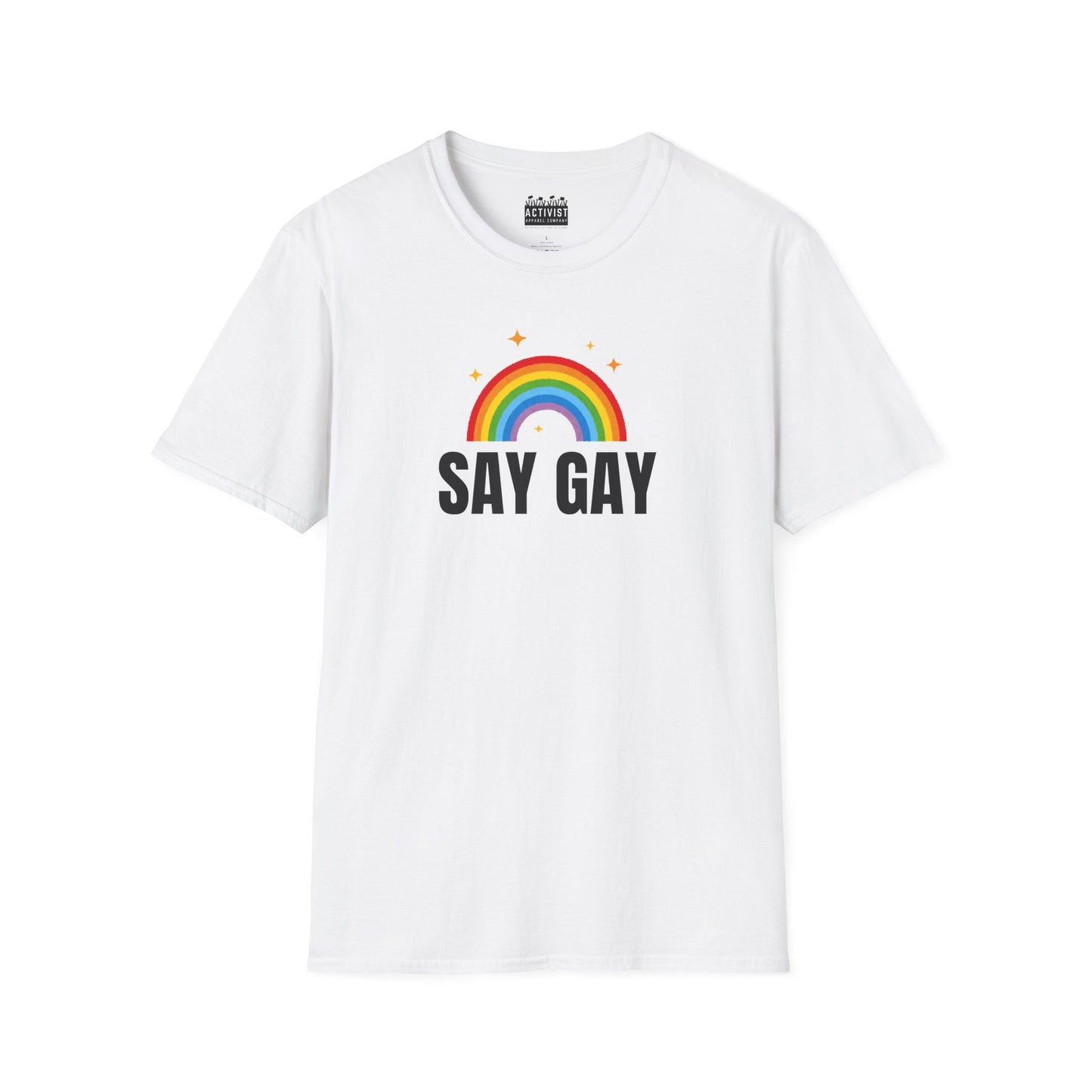 PRIDE: Unisex Heavy Cotton Tee with 'Say Gay' Rainbow Design - Pride Shirt, LGBTQ+ Tee, Gender Equality Apparel, Gift for Activists, Summer Fashion
