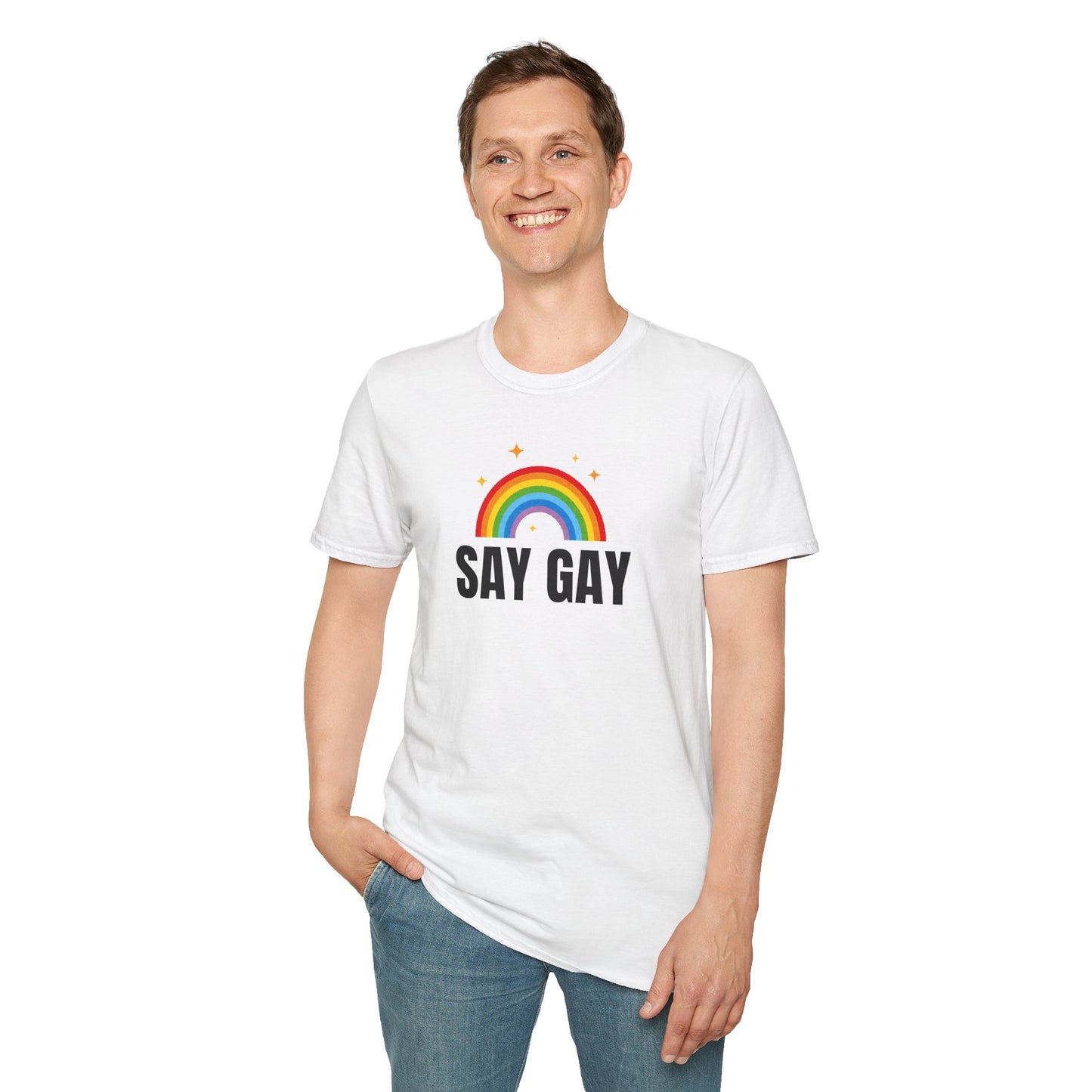 PRIDE: Unisex Heavy Cotton Tee with 'Say Gay' Rainbow Design - Pride Shirt, LGBTQ+ Tee, Gender Equality Apparel, Gift for Activists, Summer Fashion
