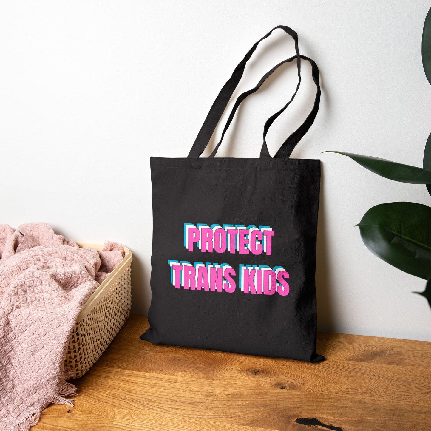 PRIDE: "Protect Trans Kids" LGBTQ+ Rights Cotton Canvas Tote Bag - Eco-Friendly Grocery Bag, Reusable Shopping Bag, Minimalist Design