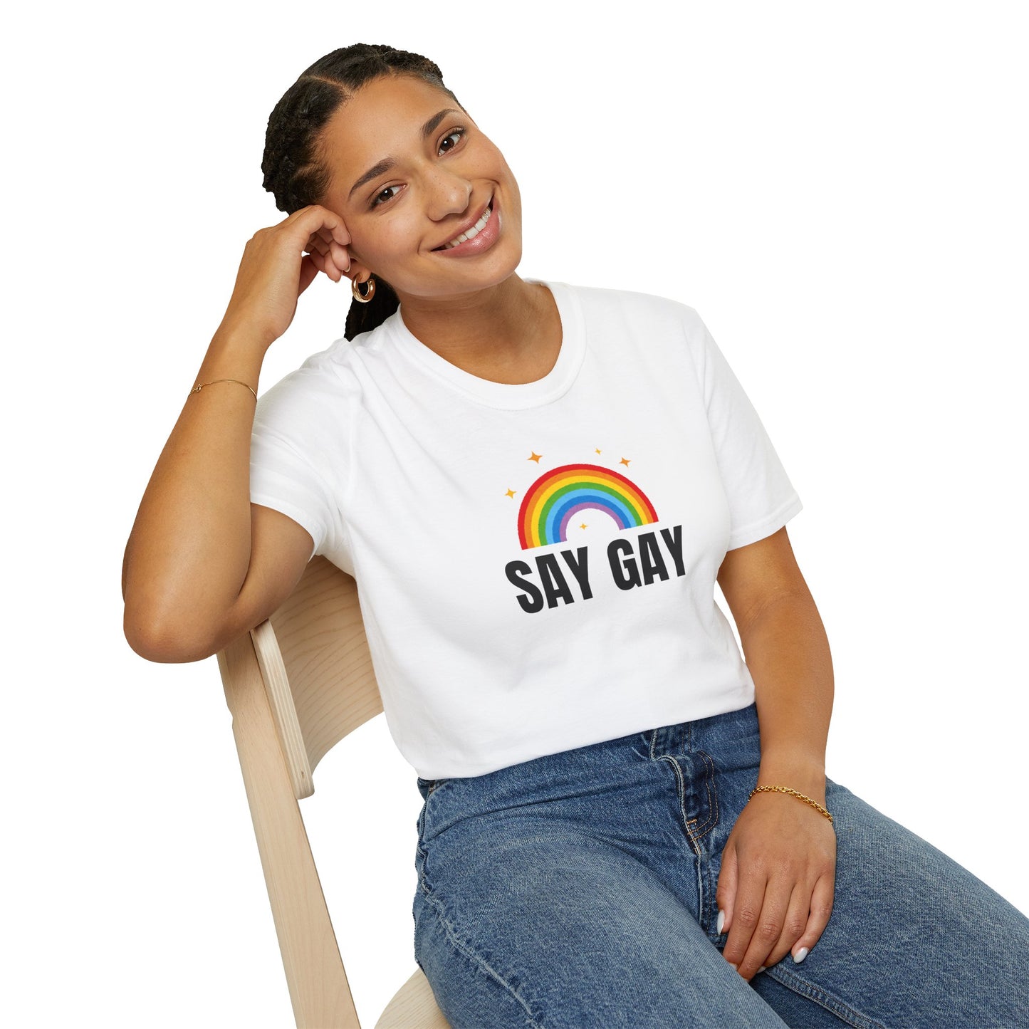 PRIDE: Unisex Heavy Cotton Tee with 'Say Gay' Rainbow Design - Pride Shirt, LGBTQ+ Tee, Gender Equality Apparel, Gift for Activists, Summer Fashion