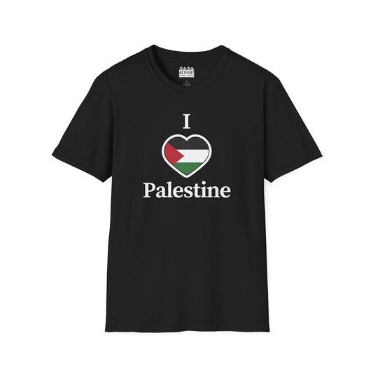 Free Palestine: "I ❤️ Palestine" Unisex T-Shirt, Softstyle Tee, Pride Apparel, Political T-Shirt, Gift for Activists, Comfort Wear